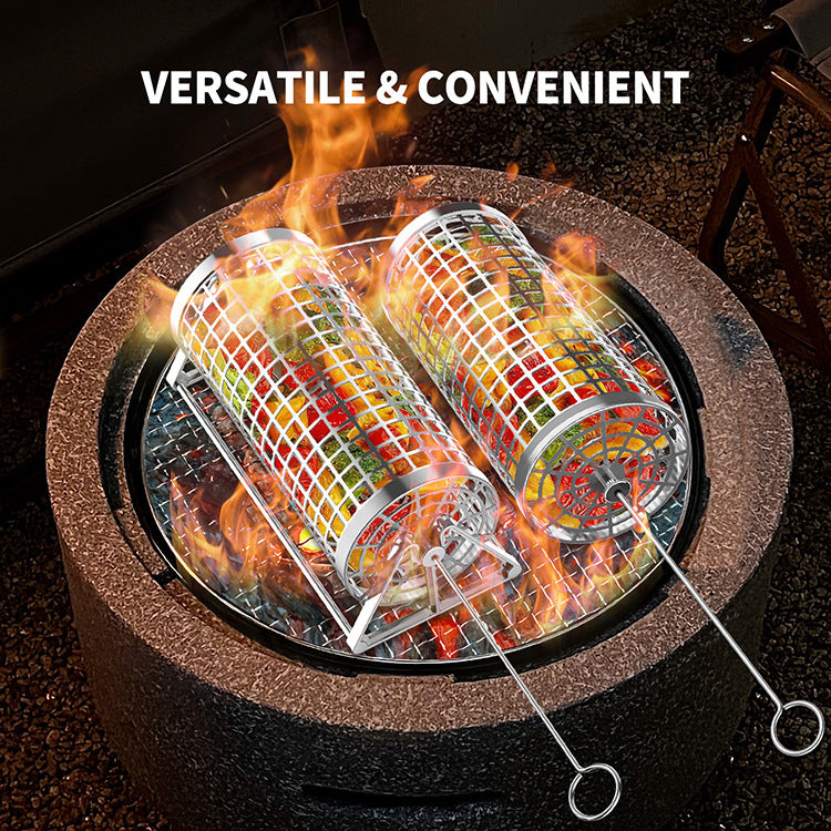 Basket Outdoor Smoking Cage Portable Barbecue Net Rolling BBQ Grill