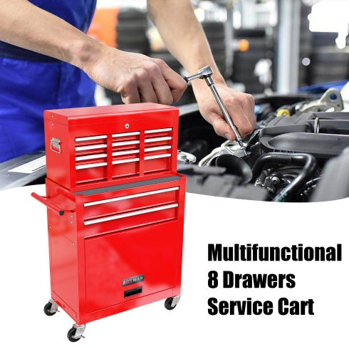 High Capacity Rolling Tool Chest With Wheels And Drawers, 8-Drawer Tool Storage Cabinet--RED