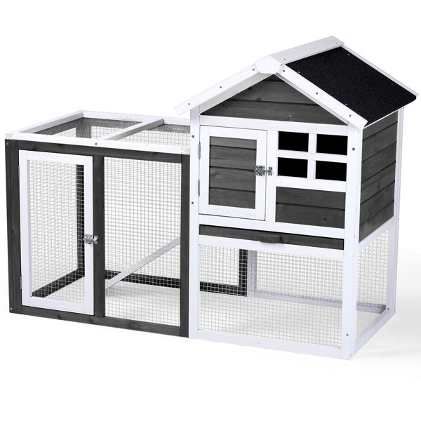 House Type With Ladder Gray Fir Wood Chicken Rabbit Cage