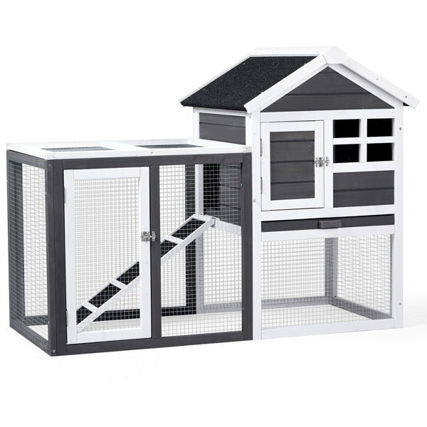 House Type With Ladder Gray Fir Wood Chicken Rabbit Cage