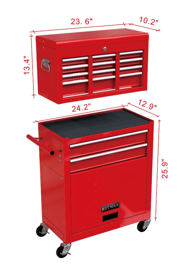 High Capacity Rolling Tool Box With Wheels And Drawers, 8 Drawer Tool Storage Cabinet