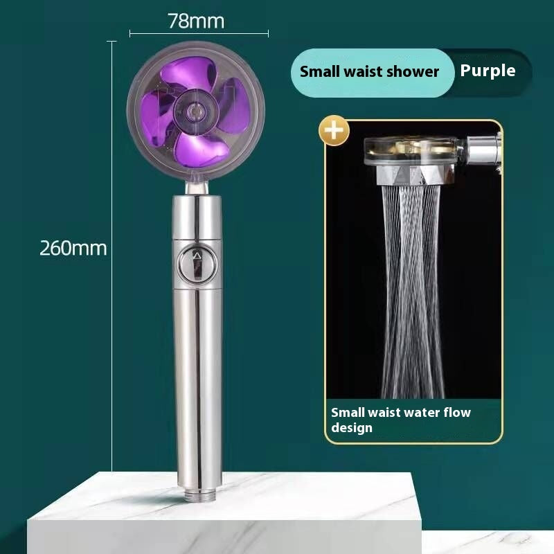 Propeller Driven Shower Head With Stop Button And Cotton Filter Turbocharged High Pressure Handheld Shower Nozzle