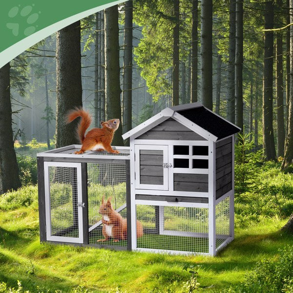 House Type With Ladder Gray Fir Wood Chicken Rabbit Cage